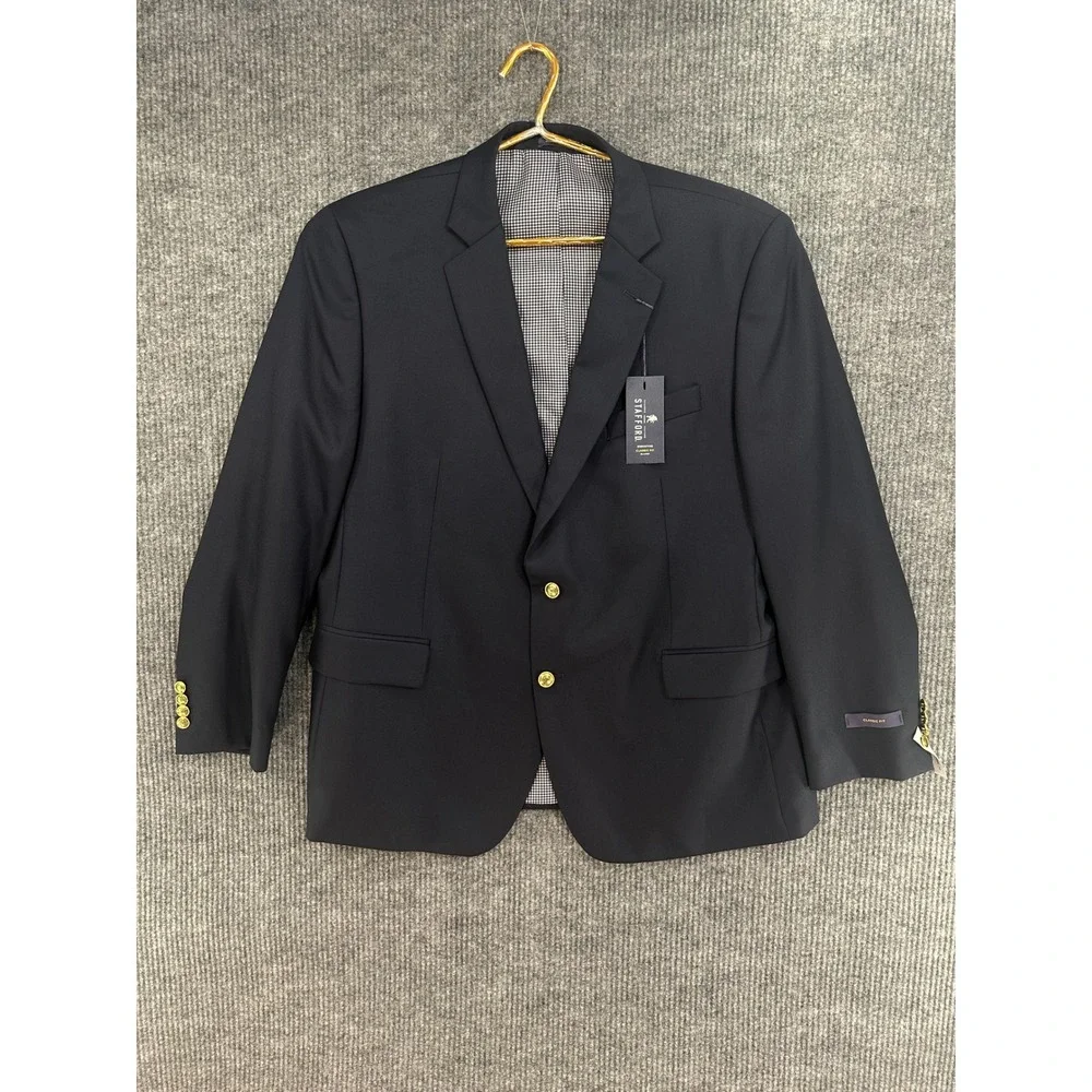 Stafford Executive Blazer Mens 48 REG Navy New Wool Classic Fit Gold Buttons